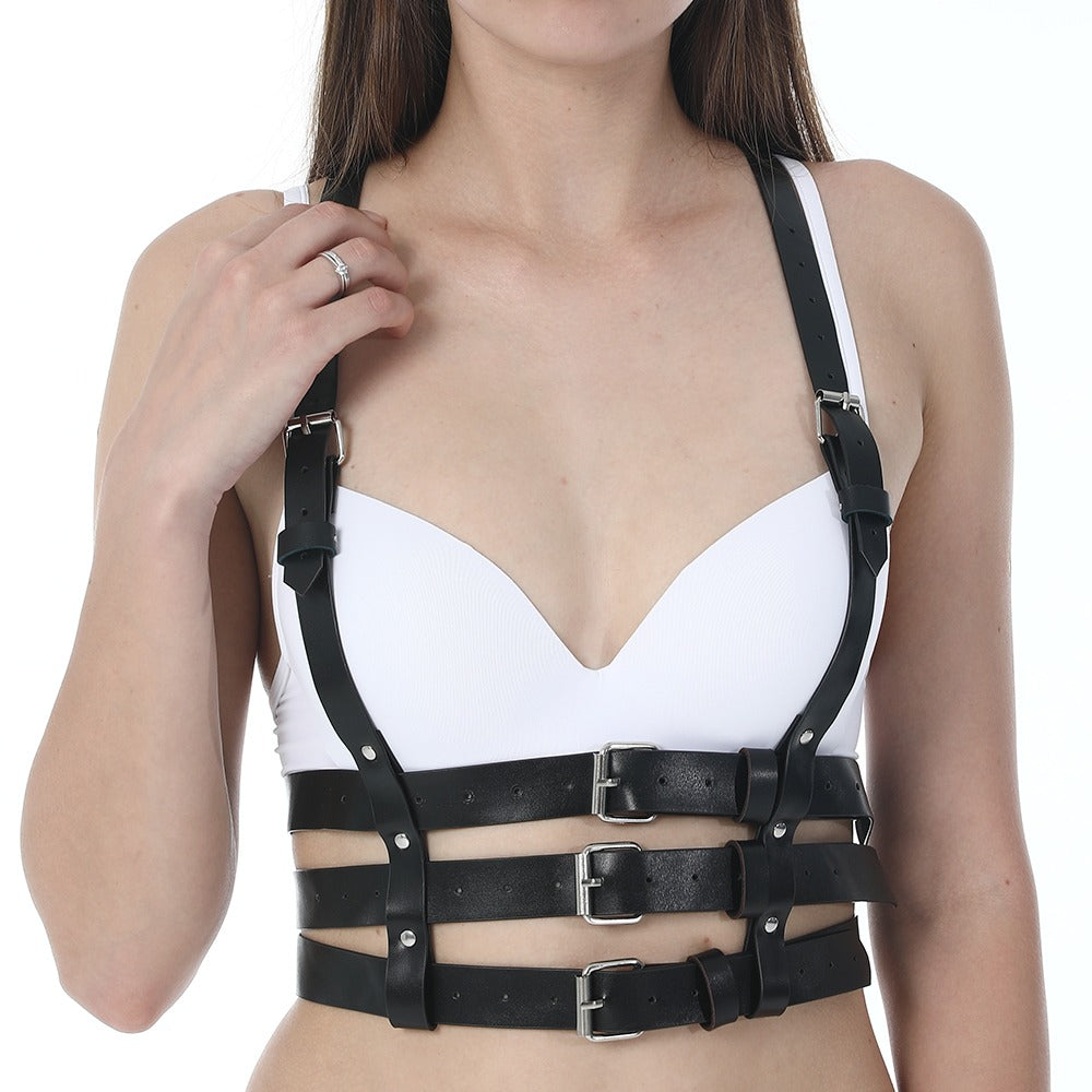 Black and Red Bondage Harness Fashion / Faux Leather Crop Chest Straps / BDSM Bra Body Cage - HARD'N'HEAVY