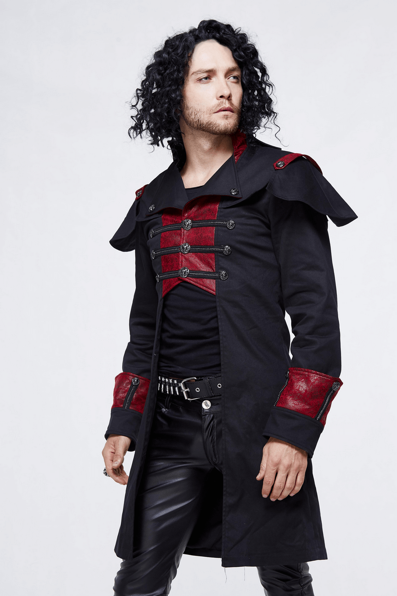 Stylish men's black and red slim fit cape with Gothic design, perfect for a unique fashion statement.