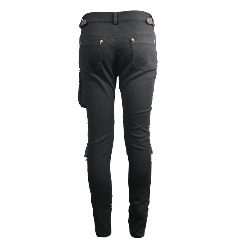 Black and Сoffee Steampunk Multi-Pockets Biker Trousers / Gothic Skinny Pants for Men