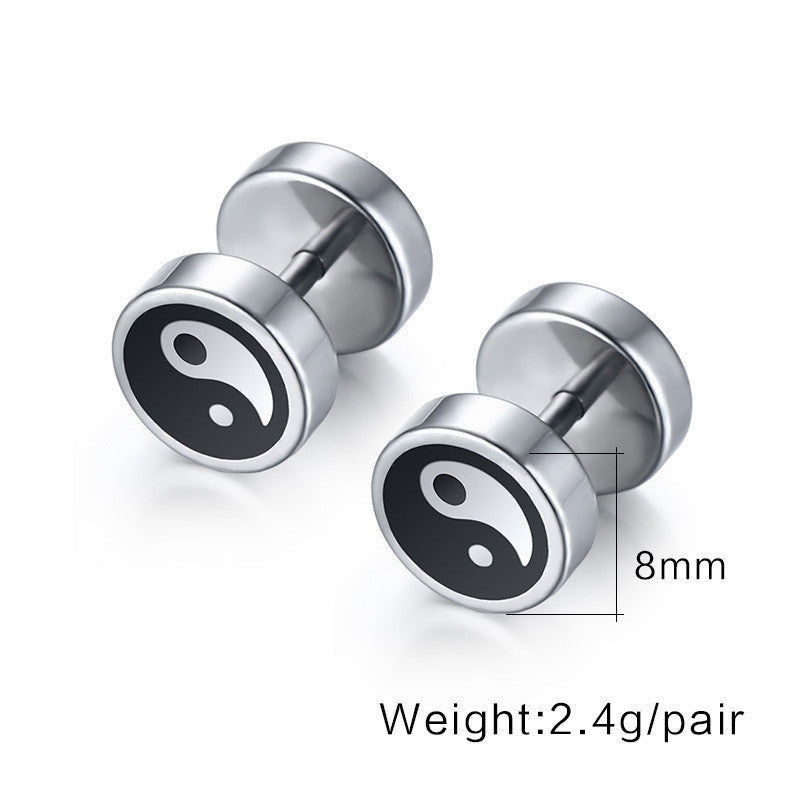 Black And White Cool Stud Earrings / High-Quality Stainless Steel Pattern Jewelry - HARD'N'HEAVY