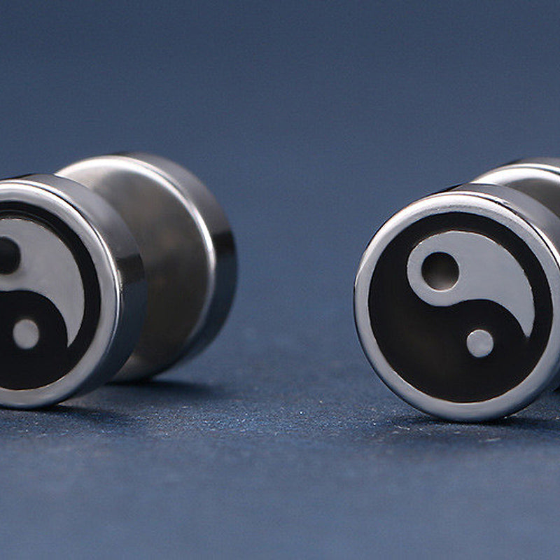 Black And White Cool Stud Earrings / High-Quality Stainless Steel Pattern Jewelry - HARD'N'HEAVY