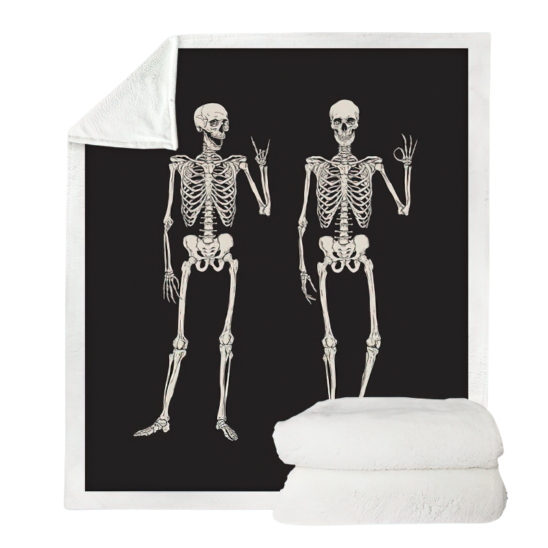 Black and White Plush Blanket With a Print Of funny Skeletons / Unisex Mystic Blanket With Sherpa - HARD'N'HEAVY