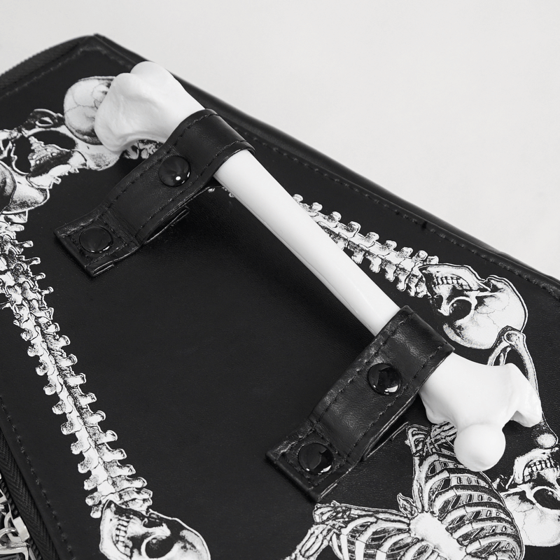 Black And White Skeleton Coffin Shoulder Bag / HandBag with Chain Strap in Gothic Style