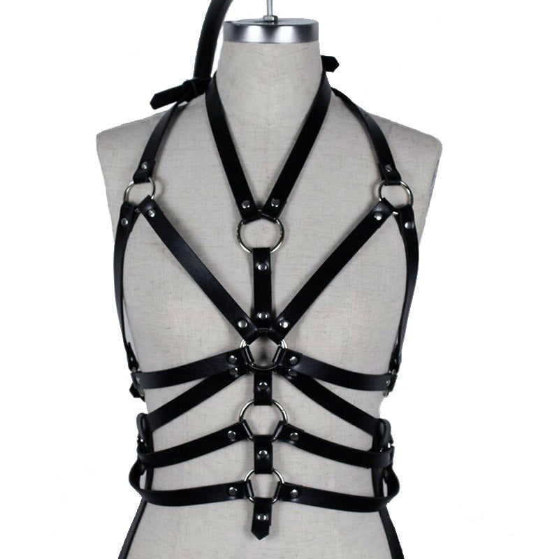 Black Bdsm Garter Belt for Women / PU Leather Body Harness / Fetish Ladies Body Suspenders - HARD'N'HEAVY