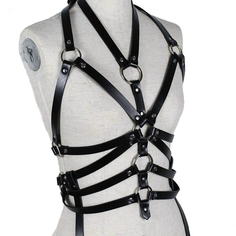 Black Bdsm Garter Belt for Women / PU Leather Body Harness / Fetish Ladies Body Suspenders - HARD'N'HEAVY
