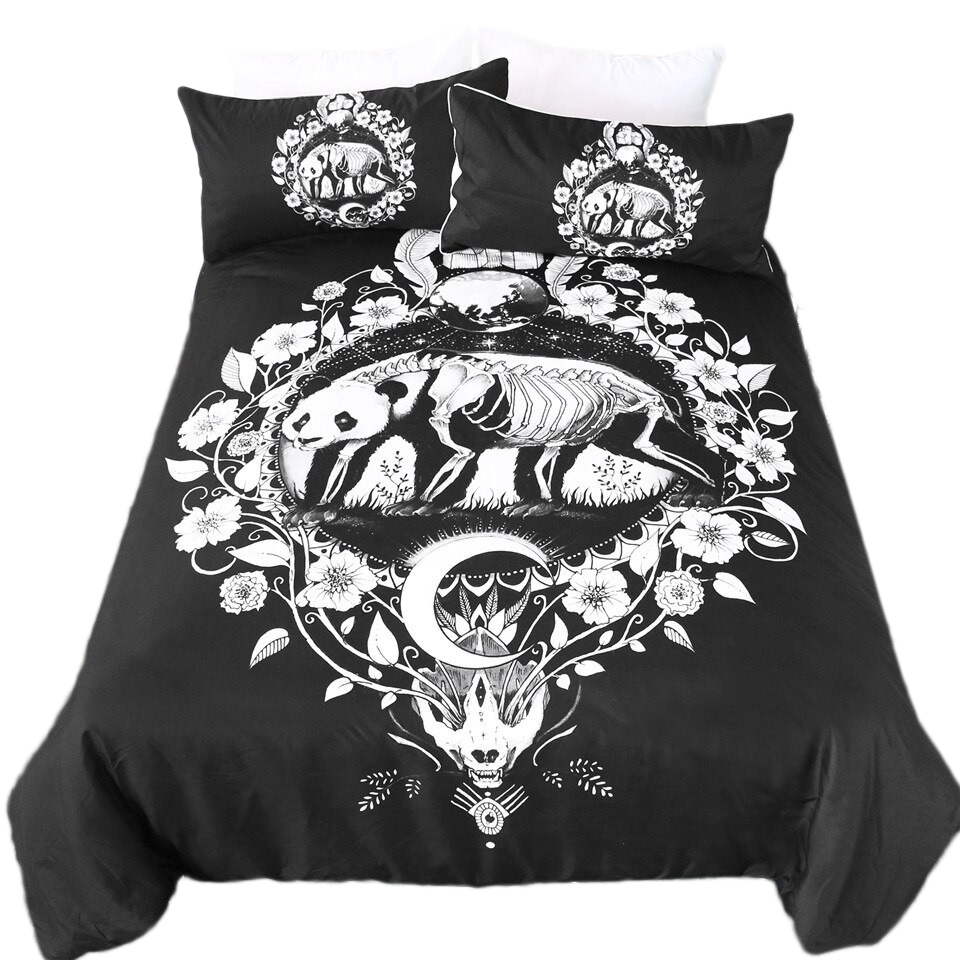 Black Bedding Set With Panda Skeleton Print / Unisex Bedclothes Sets / Fashion Home Textiles - HARD'N'HEAVY