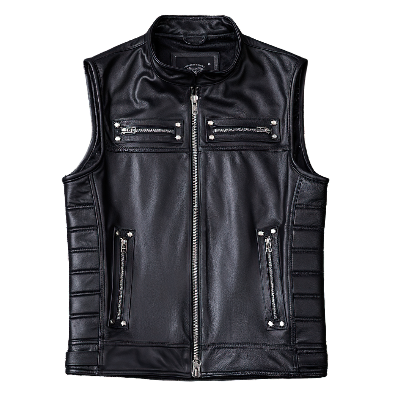 Black Biker Leather Vest / Vintage Men Rock Style Rave Outfits / Motorcycle Clothing - HARD'N'HEAVY
