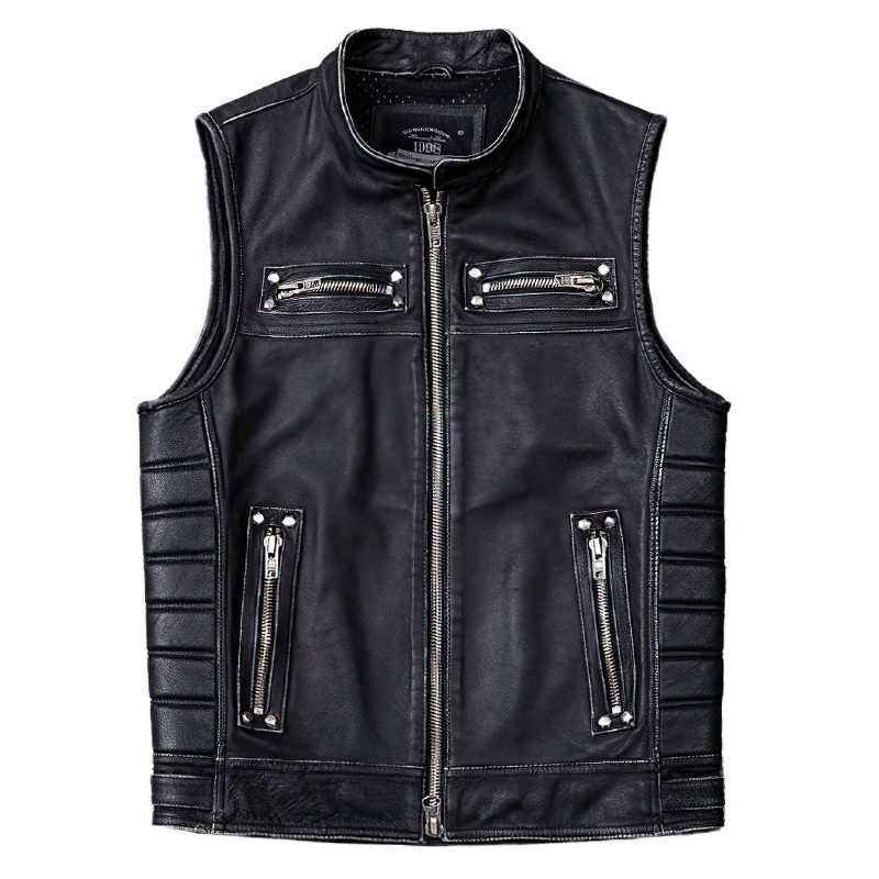 Black Biker Leather Vest / Vintage Men Rock Style Rave Outfits / Motorcycle Clothing - HARD'N'HEAVY