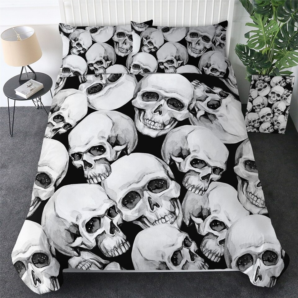 Black Color Bedclothes Cover With Luxury Big Skulls / Beddings and Sets For Bed King Size 3D - HARD'N'HEAVY