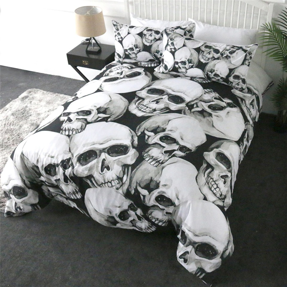 Black Color Bedclothes Cover With Luxury Big Skulls / Beddings and Sets For Bed King Size 3D - HARD'N'HEAVY