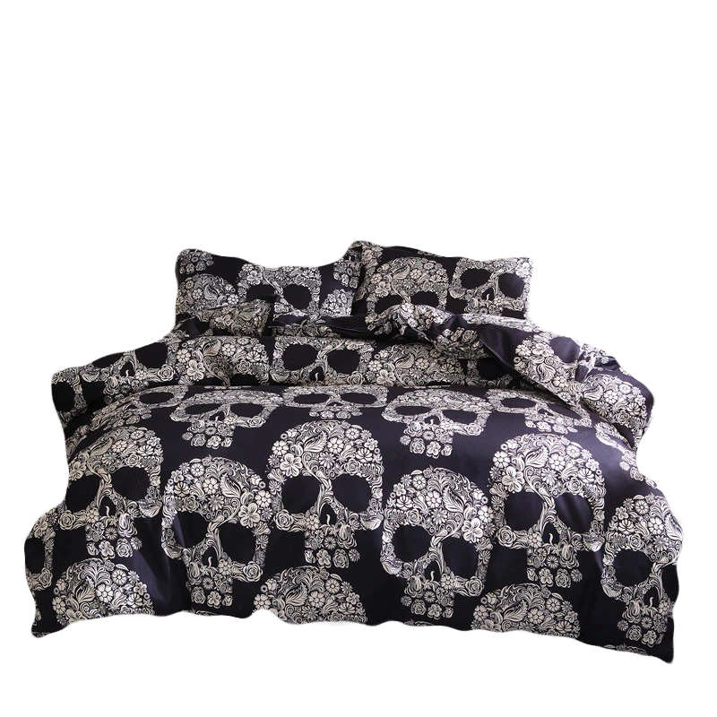 Black Color Duvet Cover With Luxury Sugar Skull / Beddings and Sets For Bed King Size 3D - HARD'N'HEAVY