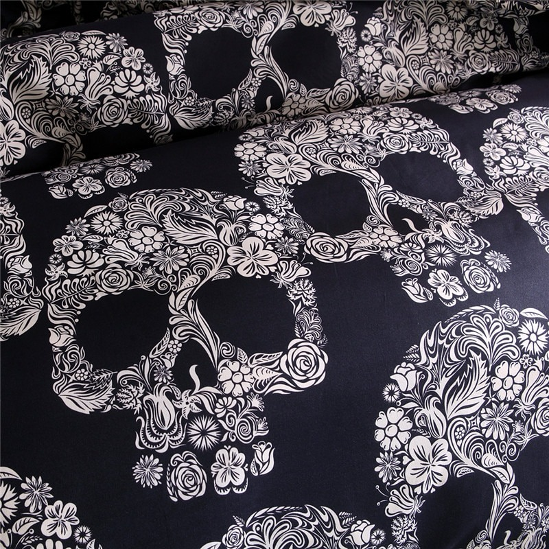 Black Color Duvet Cover With Luxury Sugar Skull / Beddings and Sets For Bed King Size 3D - HARD'N'HEAVY