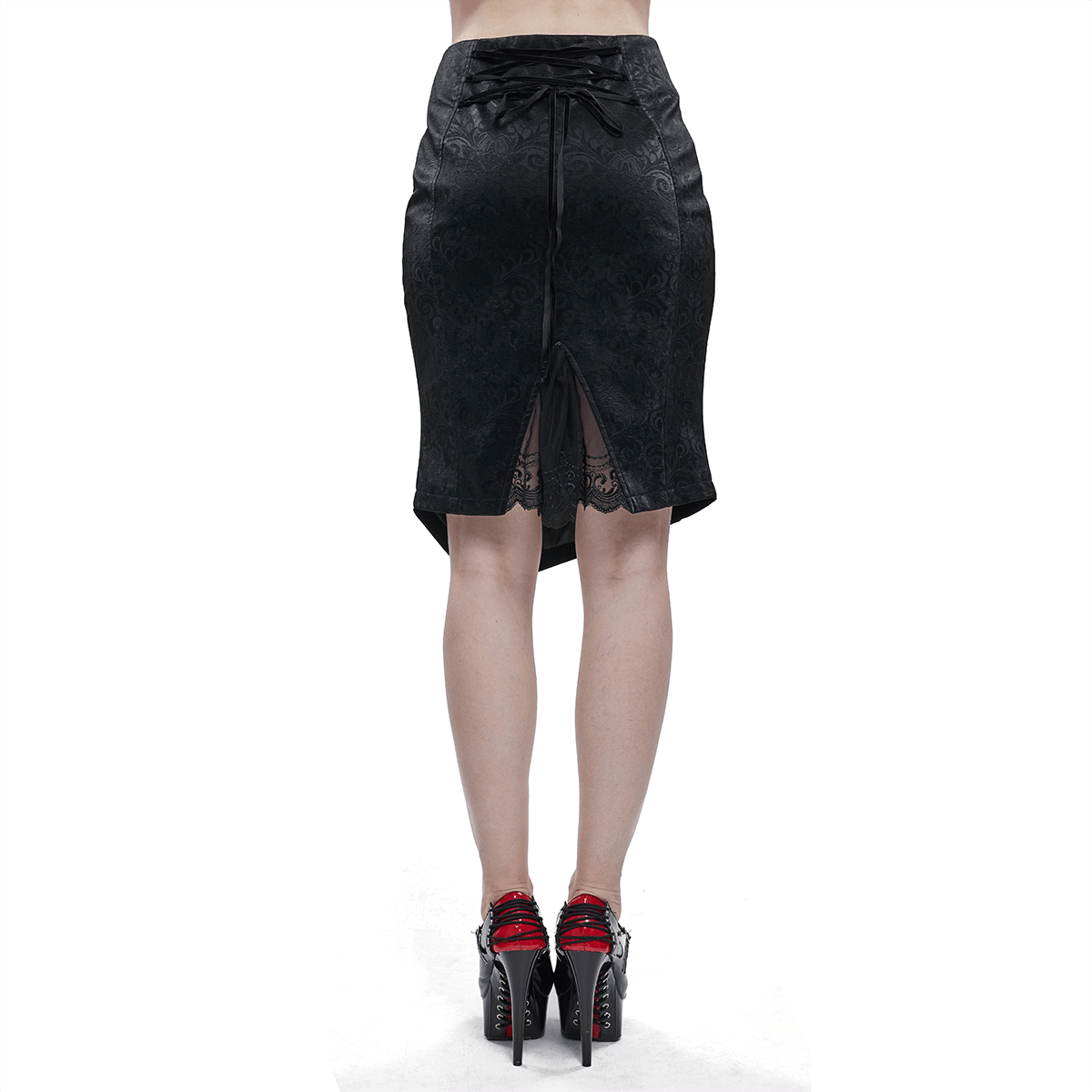 Black Elegant Irregular Short Skirt for Women / Gothic Style Slim Skirts with Lace-Up Back - HARD'N'HEAVY