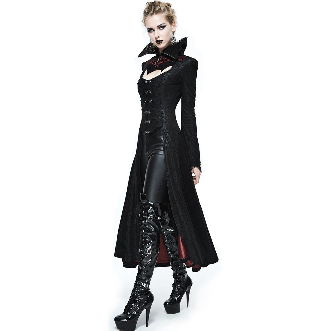 Black Embossed Long Coat in Gothic Style / Sexy High Collar Long Top / Alternative Fashion Outwear - HARD'N'HEAVY