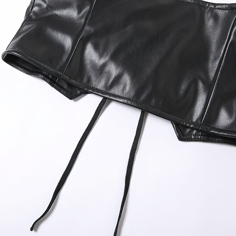 Black faux leather waist corset belt with criss-cross lace-up detail for stylish casual outfits.