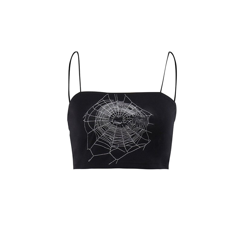 Black Female Short Camis / Gothic Style Camis With Spider Web / Cool Backless Camis - HARD'N'HEAVY