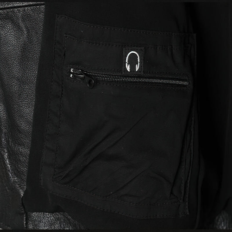 Black Genuine Leather Jacket In Biker Style / Cool Men's Jackets With Plus Size - HARD'N'HEAVY