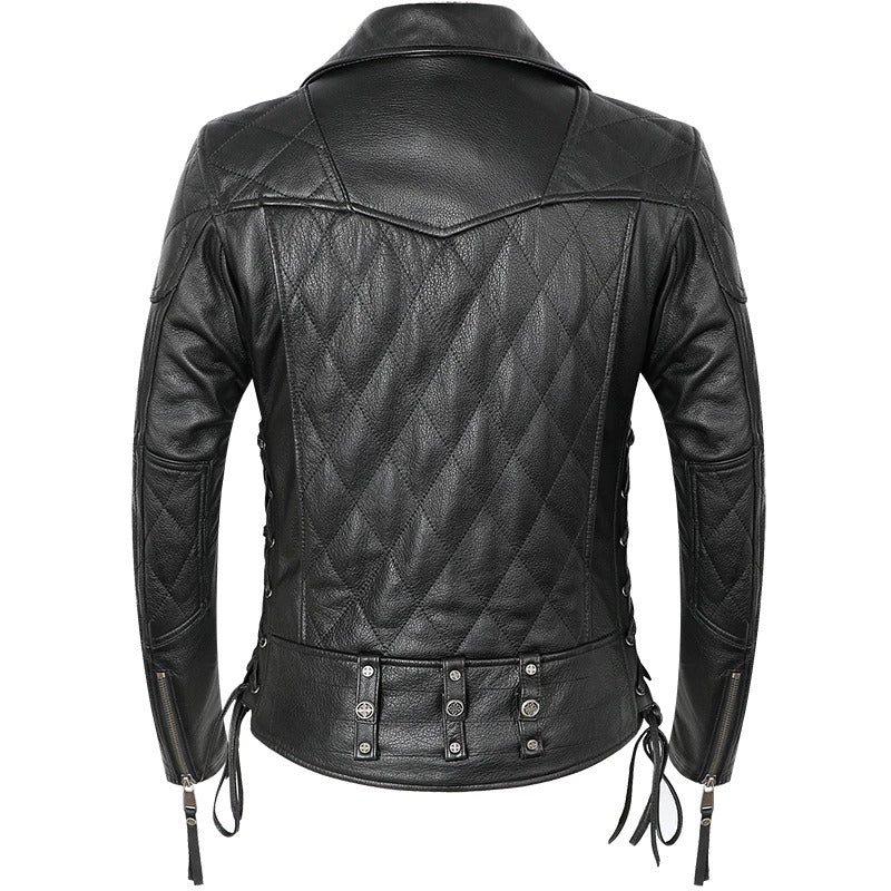Black Genuine Leather Jacket In Biker Style / Cool Men's Jackets With Plus Size - HARD'N'HEAVY