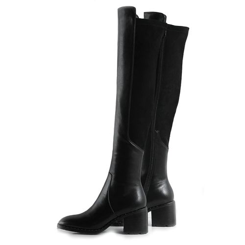 Black Genuine Leather Women's Boots with Round Toe / Leather Zip Knee High Shoes