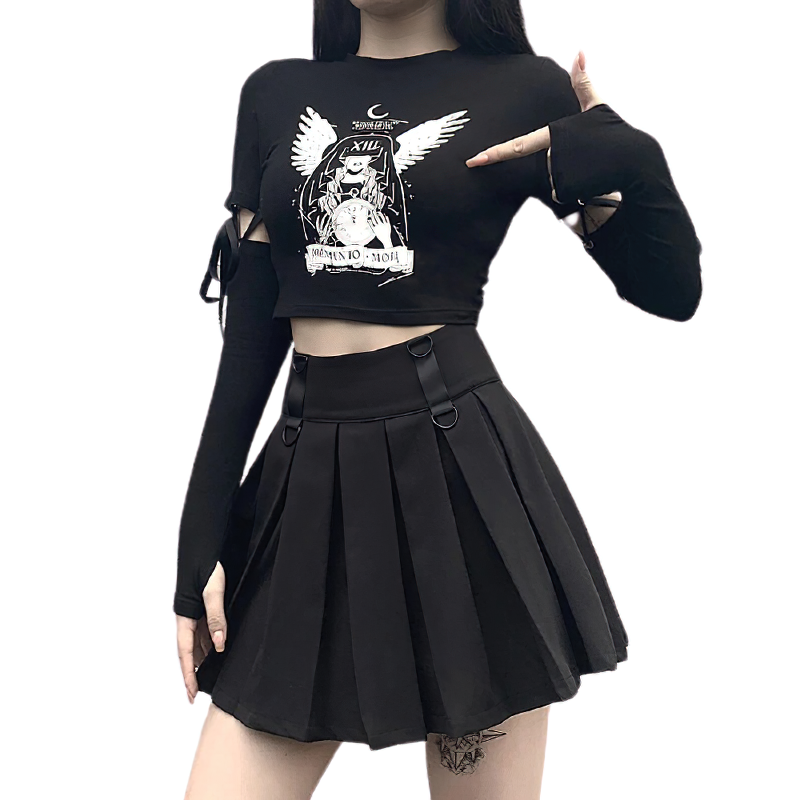 Black Gothic Bodycon Tops For Women / Fashion Top With Long Sleeve - HARD'N'HEAVY