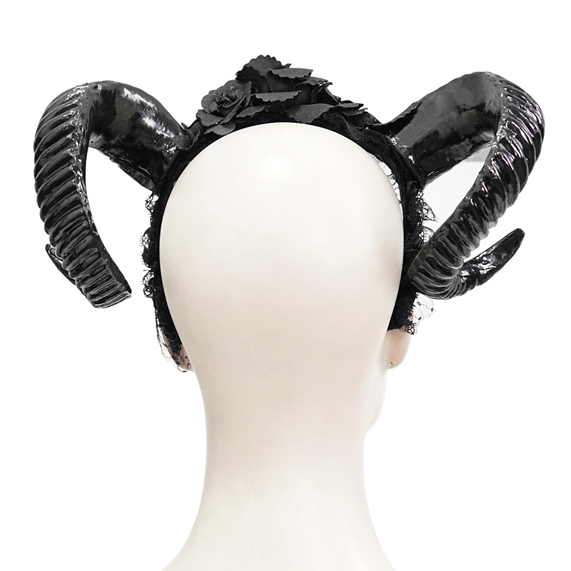 Stylish black gothic devil horn headdress with roses for women, perfect for adding flair to your gothic outfits.