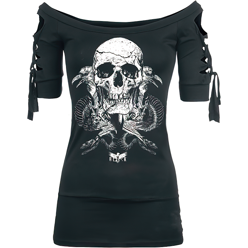 Black Gothic Lace Up Halloween T-shirt / Women's Printed Alternative Apparel - HARD'N'HEAVY