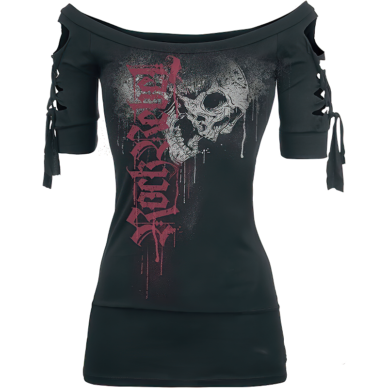 Black Gothic Lace Up Halloween T-shirt / Women's Printed Alternative Apparel - HARD'N'HEAVY