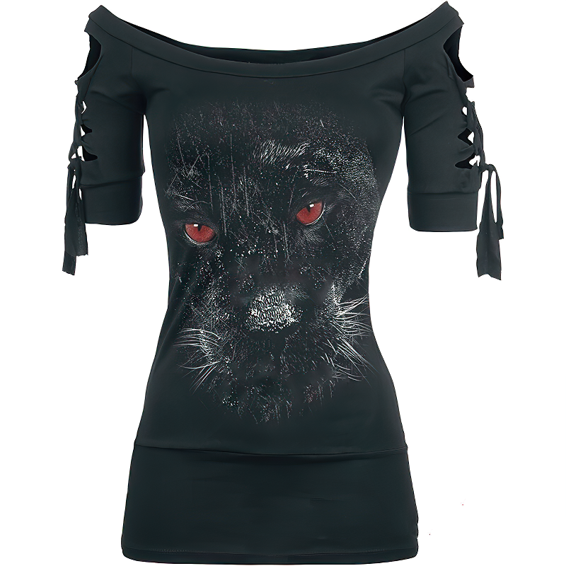 Black Gothic Lace Up Halloween T-shirt / Women's Printed Alternative Apparel - HARD'N'HEAVY