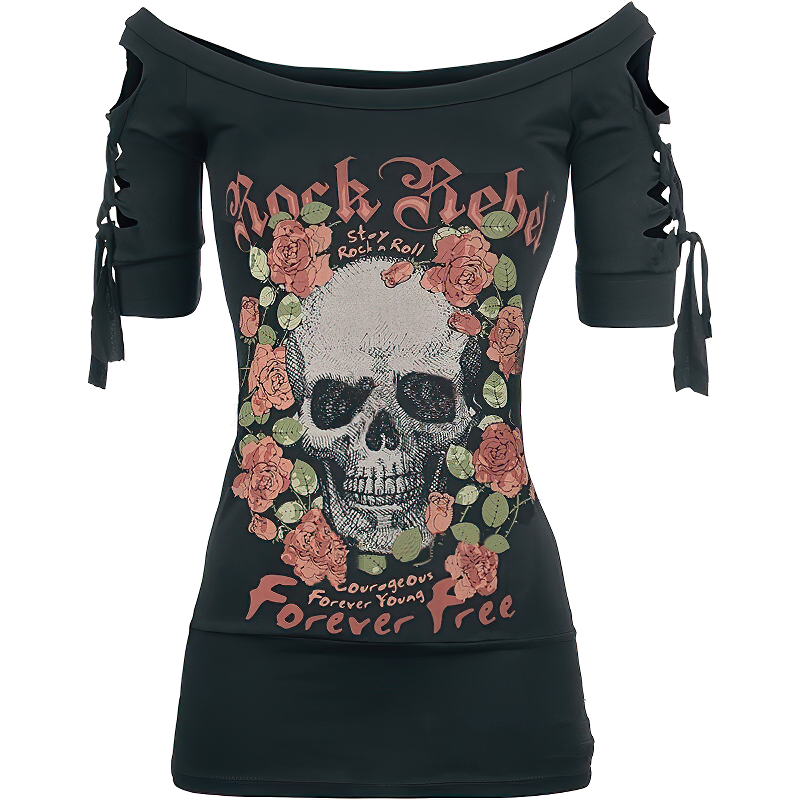 Black Gothic Lace Up Halloween T-shirt / Women's Printed Alternative Apparel - HARD'N'HEAVY