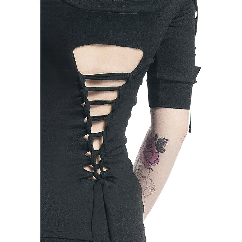 Black Gothic Lace Up Halloween T-shirt / Women's Printed Alternative Apparel - HARD'N'HEAVY