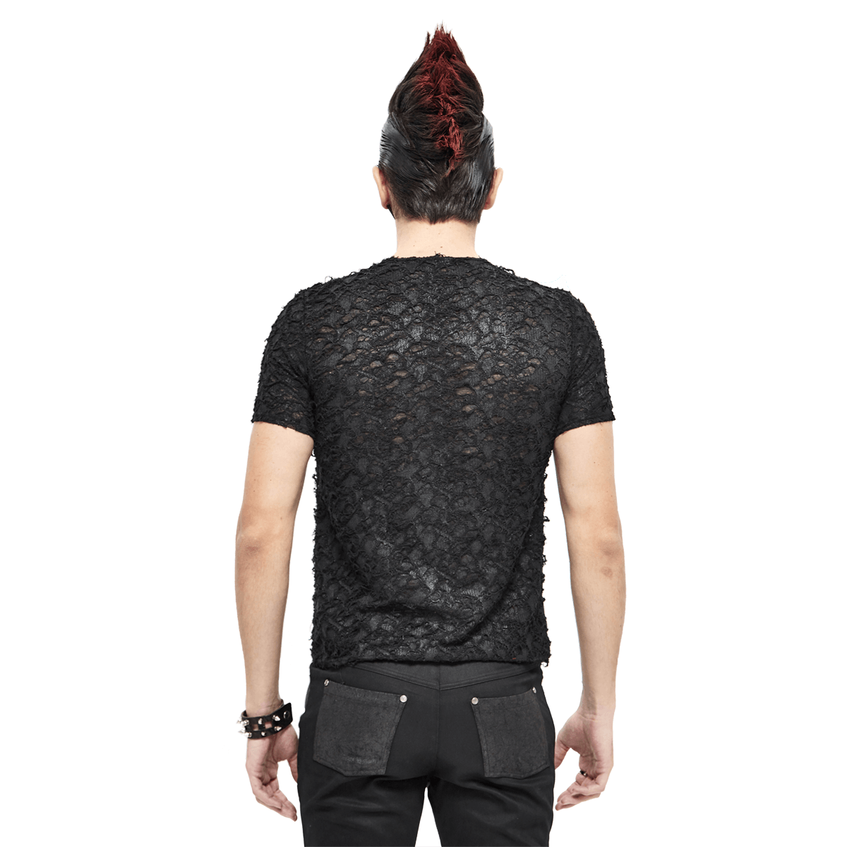 Black Gothic Men's Slim fit T-Shirt / Motorcycle Punk T-shirt with Lace-Up On Neckline & Bust - HARD'N'HEAVY