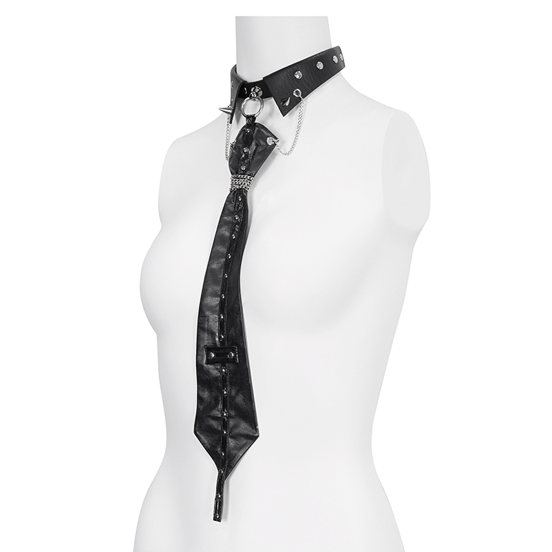 Women's black gothic o-ring studs buckle tie, perfect alternative accessory for edgy fashion.