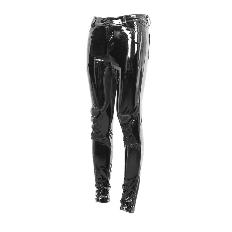Black Gothic Punk Latex Pants for Men - Stylish PU Leather Skinny Fit for Edgy Fashionistas