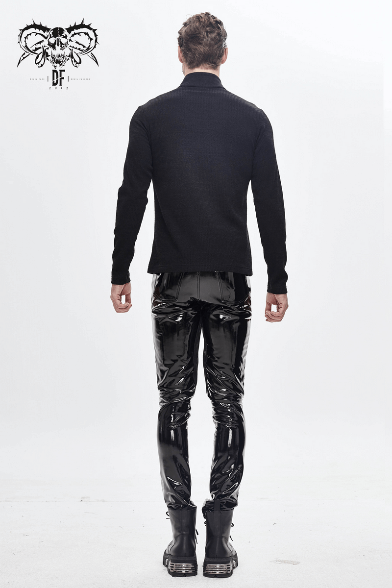 Black Gothic Punk Latex Long Pants / Men's Sexy PU Skinny Pants / Alternative Fashion Clothing - HARD'N'HEAVY