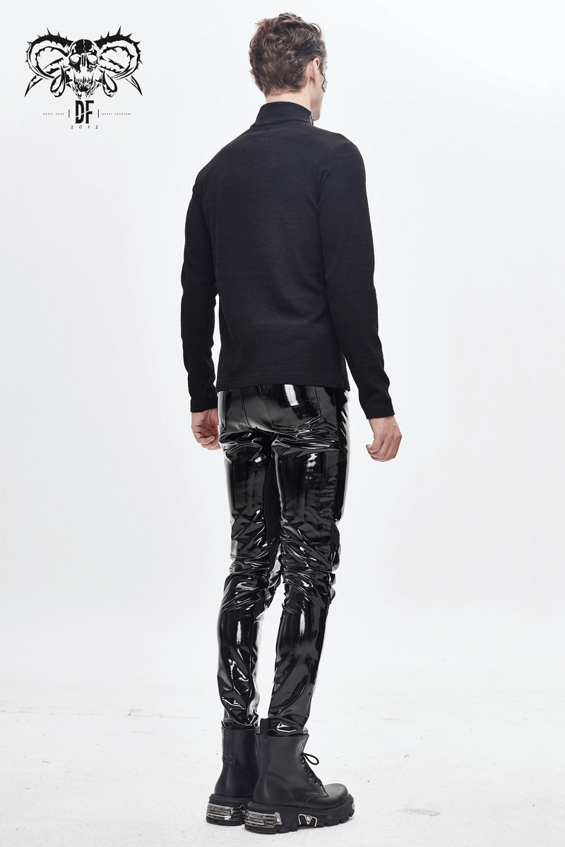 Men's Gothic Punk PU Latex Pants, Black Skinny Fit, Fashionable and Modern Style, Perfect for Edgy Wardrobe Upgrade
