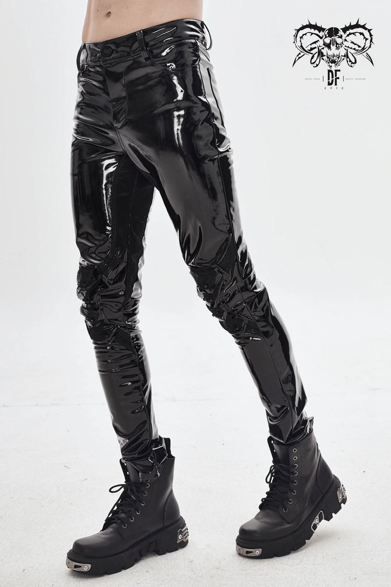 Black Gothic Punk Latex Long Pants / Men's Sexy PU Skinny Pants / Alternative Fashion Clothing - HARD'N'HEAVY