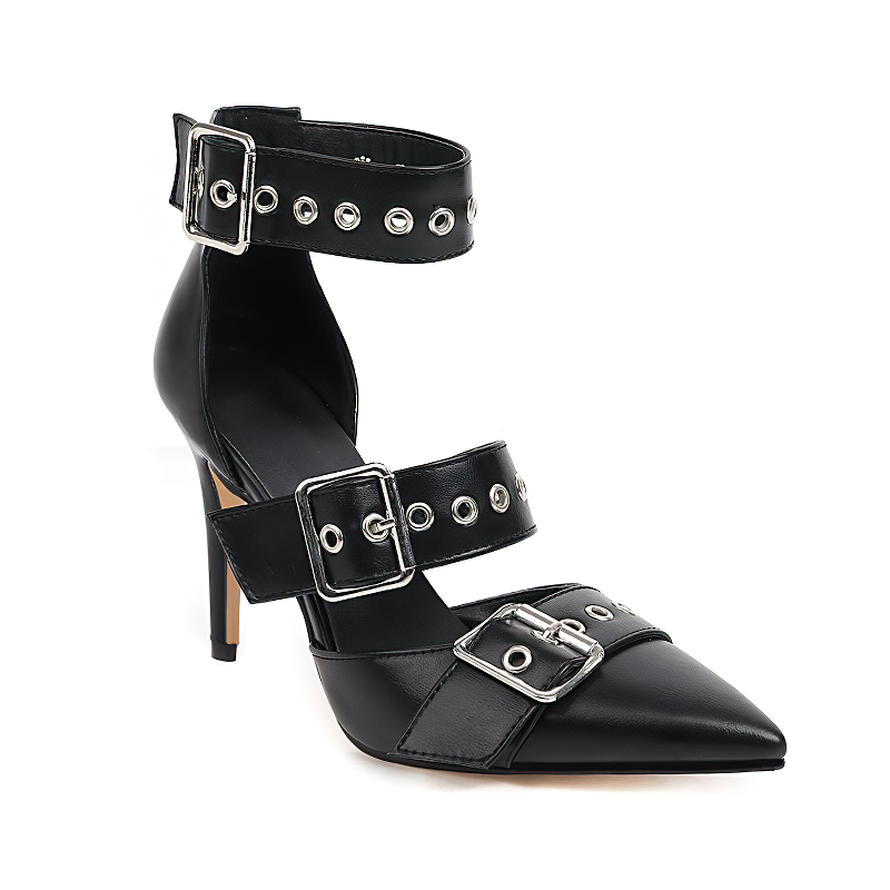 Black Gothic Women's Sexy Shoes / Female Fashion Buckle Heels - HARD'N'HEAVY