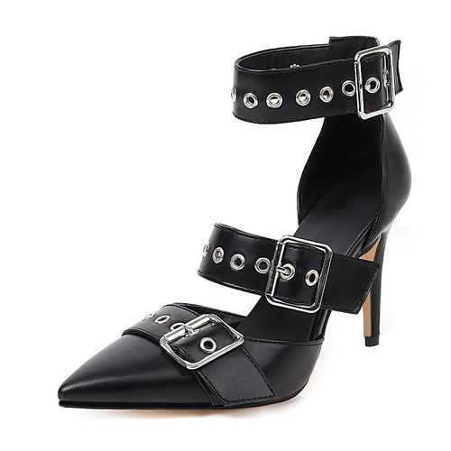 Zapatos sexys góticos negros para mujer / Tacones con hebilla de moda femenina