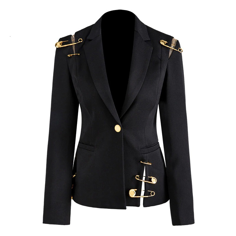 Black Jacket for Women with Pin / Fashion Long Sleeve Loose Fit Jacket - HARD'N'HEAVY
