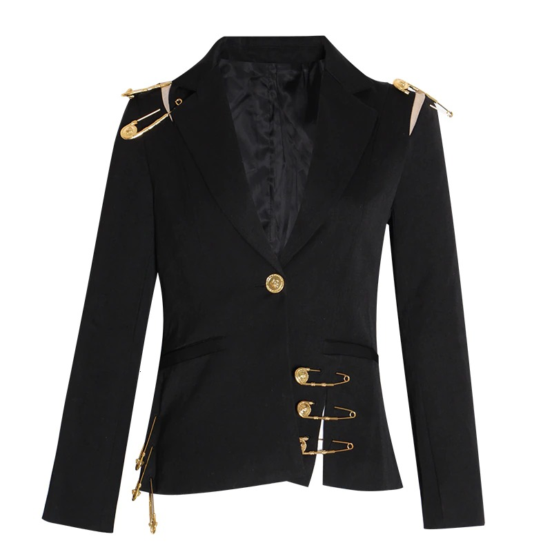 Black Jacket for Women with Pin / Fashion Long Sleeve Loose Fit Jacket - HARD'N'HEAVY