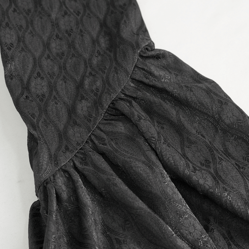 Black Ladies Flared Sleeved Beaded Long Coat / Gothic Retro Long Tail Coat For Women