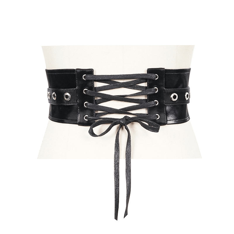 Black Ladies Wide Belt With Rivets / Gothic Style Waistband with Zipper for Women - HARD'N'HEAVY
