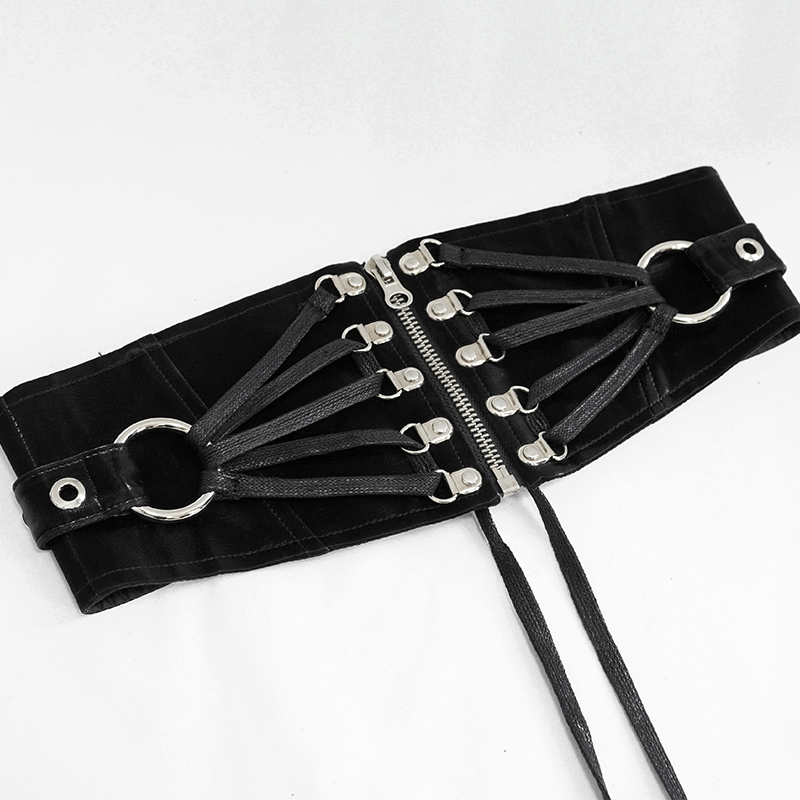 Black Ladies Wide Belt With Rivets / Gothic Style Waistband with Zipper for Women - HARD'N'HEAVY