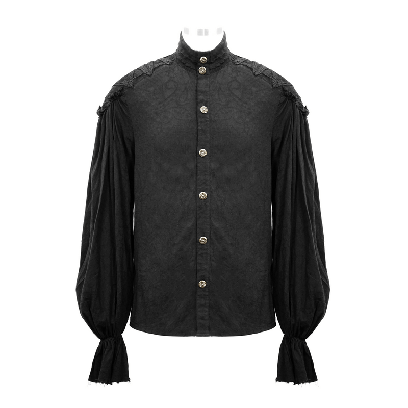 Black Long Sleeves Shirt with Buttons in Front / Gothic Style Shirt with Flared Cuffs - HARD'N'HEAVY