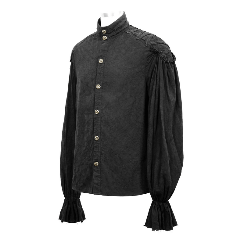 Black Long Sleeves Shirt with Buttons in Front / Gothic Style Shirt with Flared Cuffs - HARD'N'HEAVY