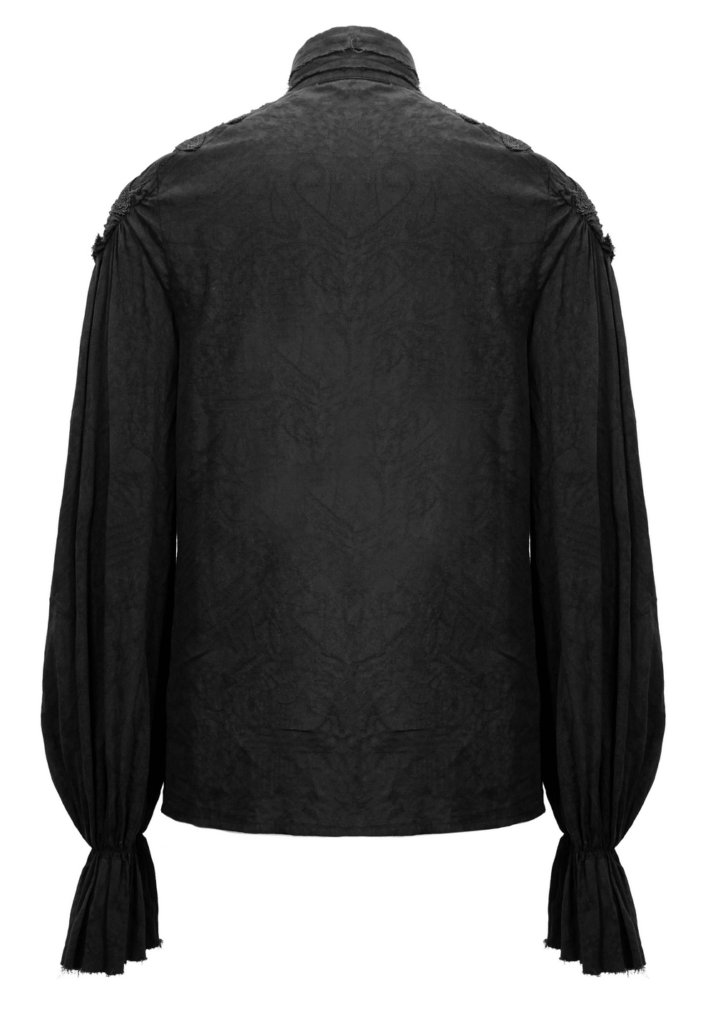Vintage black gothic shirt with long flared sleeves and intricate back detailing.