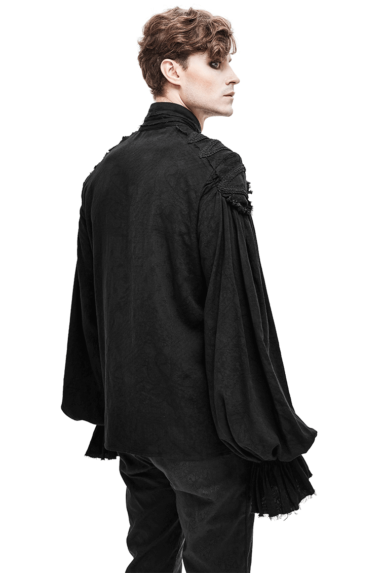 Black Long Sleeves Shirt with Buttons in Front / Gothic Style Shirt with Flared Cuffs - HARD'N'HEAVY