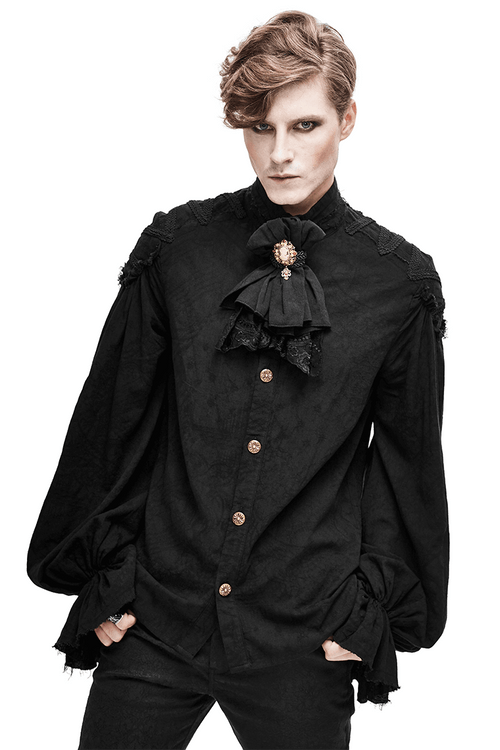 Chemise noire à manches longues avec boutons devant / Chemise de style gothique avec poignets évasés