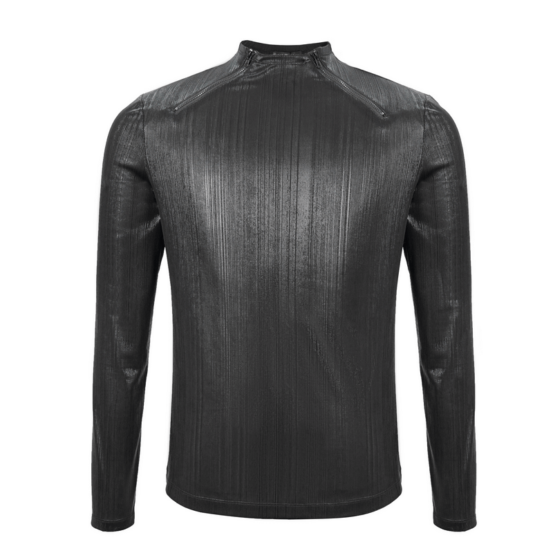 Black Long Sleeves Sweatshirt in Cyberpunk Style / Zipper Neckline Glossy Sweatshirt - HARD'N'HEAVY