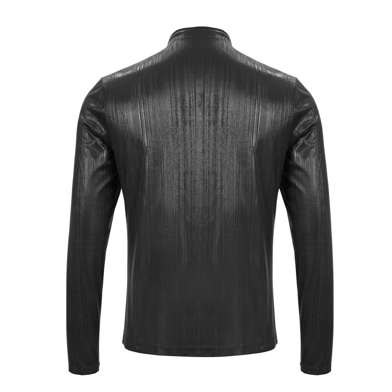 Black Long Sleeves Sweatshirt in Cyberpunk Style / Zipper Neckline Glossy Sweatshirt - HARD'N'HEAVY